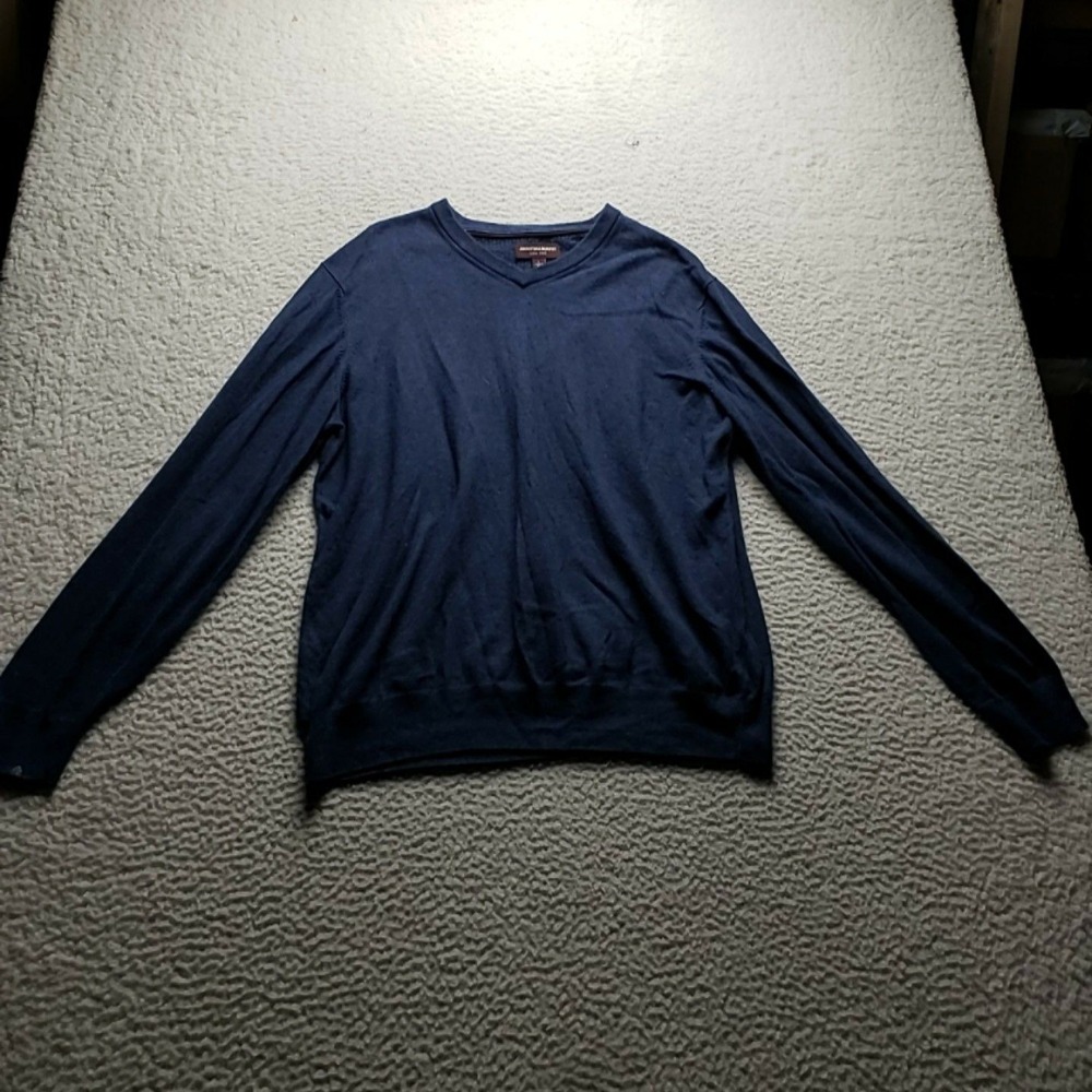 Johnston & Murphy Sweater Mens Large Blue Pima Cotton V Neck Knit Pullover